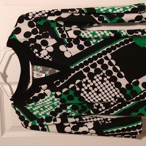 Soho Casual dress- 3/4 sleeve, medium, Black, white and green